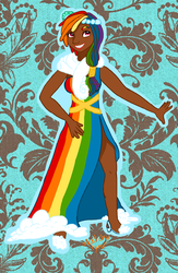 Size: 1835x2808 | Tagged: safe, artist:blacklynx-chan, rainbow dash, human, g4, clothes, dark skin, dress, female, gala dress, humanized, smiling, solo