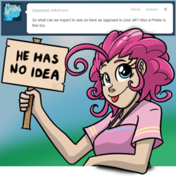 Size: 500x500 | Tagged: safe, artist:glancojusticar, pinkie pie, human, g4, ask, fourth wall, humanized, tumblr