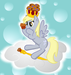 Size: 1000x1057 | Tagged: safe, artist:jrk08004, derpy hooves, pegasus, pony, g4, cloud, female, mare, muffin, scepter, solo