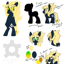 Size: 1280x1280 | Tagged: safe, artist:what a ridiculous mod, oc, oc only, oc:starlight gear, earth pony, pony, ask a ridiculous fan pony, bipedal, cutie mark, reference sheet, simple background, solo, transparent background, tumblr