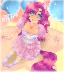 Size: 800x897 | Tagged: safe, artist:artistic-derp, pinkie pie, human, g4, balloon, eared humanization, female, humanized, solo, tailed humanization