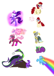 Size: 1234x1750 | Tagged: safe, artist:c-puff, cheerilee, derpy hooves, rainbow dash, spike, twilight sparkle, twist, pegasus, pony, g4, 80s, 80s cheerilee, adult, clothes, dress, female, gala dress, glasses, mare, older, simple background, transparent background