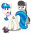 Size: 4845x5324 | Tagged: safe, artist:austiniousi, dj pon-3, octavia melody, vinyl scratch, earth pony, pony, unicorn, g4, absurd resolution, alternate hairstyle, bowtie, broken glasses, butt, cutie mark, duo, duo female, female, glasses, hooves, horn, mare, open mouth, plot, simple background, sunglasses, transparent background, vector, vinyl class