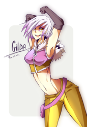 Size: 1365x2000 | Tagged: dead source, safe, artist:tomoe-chi, gilda, g4, armpits, bad anatomy, belly button, breasts, busty gilda, clothes, evening gloves, female, humanized, midriff, solo