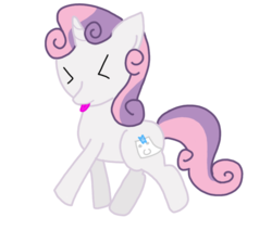 Size: 849x761 | Tagged: safe, artist:remmis-applemaster, sweetie belle, pony, unicorn, g4, eyes closed, fake cutie mark, female, simple background, solo, tongue out, transparent background