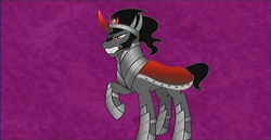 Size: 1280x658 | Tagged: safe, screencap, king sombra, pony, unicorn, g4, my little pony: friendship is magic, the crystal empire, male, raised hoof, solo, stallion