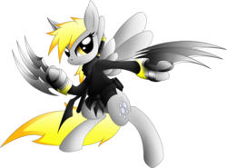 Size: 1581x1168 | Tagged: safe, artist:xeroseis, derpy hooves, pegasus, pony, g4, bipedal, clothes, female, mare, ninja, simple background, solo, transparent background, weapon