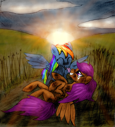 Size: 1024x1133 | Tagged: safe, artist:ksopies, rainbow dash, scootaloo, g4, colored, traditional art