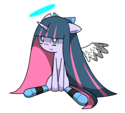 Size: 1000x900 | Tagged: safe, artist:airedaledogz, angel, angel pony, pony, unicorn, anarchy stocking, angelic wings, clothes, halo, not twilight sparkle, panty and stocking with garterbelt, ponified, stockings, striped stockings, thigh highs, wings