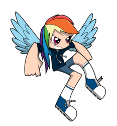 Size: 1570x1683 | Tagged: safe, artist:airedaledogz, rainbow dash, human, g4, converse, female, humanized, shoes, solo, winged humanization