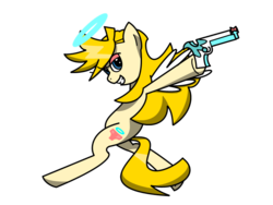 Size: 800x600 | Tagged: safe, artist:airedaledogz, angel, angel pony, earth pony, pony, anarchy panty, angelic wings, clothes, gun, halo, panties, panty and stocking with garterbelt, ponified, simple background, transparent background, underwear, wings