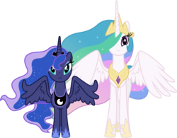 Size: 5820x4530 | Tagged: safe, artist:90sigma, princess celestia, princess luna, alicorn, pony, g4, the crystal empire, absurd resolution, duo, duo female, female, mare, royal sisters, siblings, simple background, sisters, spread wings, transparent background, vector, wings, you'll play your part