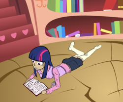 Size: 3600x3000 | Tagged: safe, artist:necroex, spike, twilight sparkle, g4, book, clothes, golden oaks library, humanized, missing shoes, socks