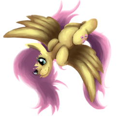Size: 900x900 | Tagged: dead source, safe, artist:carameltreat, fluttershy, pegasus, pony, g4, female, hooves to the chest, looking at you, lying down, mare, on back, simple background, smiling, solo, spread wings, transparent background, turned head, wings