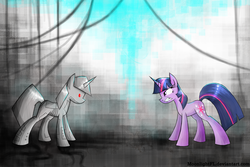 Size: 3000x2000 | Tagged: safe, artist:moonlightfl, twilight sparkle, robot, g4, duality