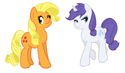 Size: 1191x702 | Tagged: safe, artist:shadowkixx, applejack, rarity, earth pony, pony, unicorn, g4, alternate hairstyle, duo, duo female, female, horn, mane swap, mare, simple background, transparent background