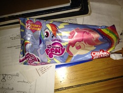 Size: 1600x1200 | Tagged: safe, rainbow dash, pegasus, pony, g4, official, eucharist, food, irl, merchandise, photo, popsicle, spanish, wrapper