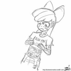 Size: 800x800 | Tagged: safe, artist:johnjoseco, apple bloom, human, g4, cutie mark, cutie mark on human, cutie pox, grayscale, humanized, monochrome, solo