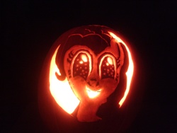 Size: 3072x2304 | Tagged: safe, artist:pwnyville, pinkie pie, earth pony, pony, g4, female, grin, jack-o-lantern, looking at you, pumpkin, smiling, solo, sparkles