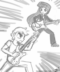 Size: 500x600 | Tagged: safe, artist:johnjoseco, octavia melody, human, g4, grayscale, guitar, humanized, monochrome, rock (music), rocktavia, scott pilgrim