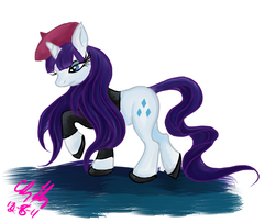 Size: 700x568 | Tagged: safe, artist:makomaragi, rarity, pony, g4, beatnik rarity, beret, clothes, female, hat, solo