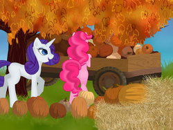 Size: 1024x768 | Tagged: safe, artist:firegoddess2148, pinkie pie, rarity, g4, autumn, pumpkin, seasonal