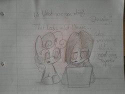Size: 1280x960 | Tagged: source needed, safe, artist:crade, sweetie belle, g4, computer, laptop computer, sketch, text