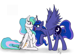 Size: 1000x750 | Tagged: dead source, safe, artist:sonicrainboom93, princess celestia, princess luna, alicorn, pony, g4, missing accessory