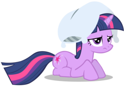 Size: 4000x2807 | Tagged: safe, artist:stinkehund, twilight sparkle, pony, unicorn, g4, look before you sleep, female, mare, pillow, pillow hat, simple background, solo, transparent background, vector