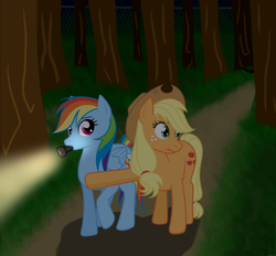 Size: 631x585 | Tagged: safe, artist:arkalchemist15, applejack, rainbow dash, g4, flashlight (object), mouth hold