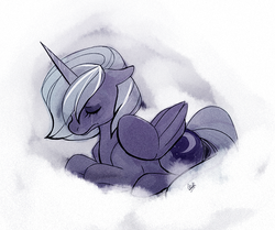Size: 500x417 | Tagged: dead source, safe, artist:rollingrabbit, princess luna, alicorn, pony, g4, crying, eyes closed, female, mare, prone, s1 luna, sad, simple background, solo, white background