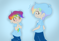 Size: 900x623 | Tagged: safe, artist:fluffly-bun, rainbow dash, scootaloo, human, g4, humanized