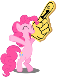 Size: 2969x4000 | Tagged: safe, artist:stinkehund, pinkie pie, earth pony, pony, g4, ^^, belly, bipedal, cheering, eyes closed, female, foam finger, high res, mare, simple background, solo, transparent background, vector