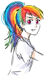 Size: 270x460 | Tagged: safe, artist:snelahestar, rainbow dash, human, g4, female, humanized, ponytail, solo