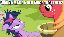 Size: 625x360 | Tagged: safe, big macintosh, twilight sparkle, earth pony, pony, g4, bedroom eyes, final fantasy, flirting, image macro, male, pickup lines, ship:twimac, shipping, stallion, straight