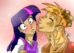 Size: 706x508 | Tagged: safe, artist:yuramec, edit, big macintosh, twilight sparkle, human, g4, the return of harmony, behaving like a dog, big macindog, face licking, female, humanized, male, scene interpretation, ship:twimac, shipping, straight