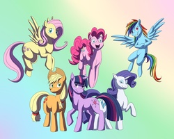 Size: 1500x1200 | Tagged: safe, artist:weirdofish, applejack, fluttershy, pinkie pie, rainbow dash, rarity, twilight sparkle, earth pony, pegasus, pony, unicorn, g4, female, mane six, mare, unicorn twilight