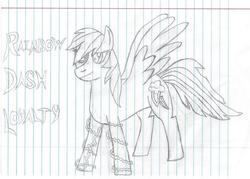 Size: 636x456 | Tagged: safe, artist:dragoon, rainbow dash, pony, g4, female, lined paper, solo, text, traditional art