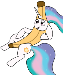 Size: 700x830 | Tagged: artist needed, safe, princess celestia, alicorn, pony, g4, 30 minute art challenge, banana, costume, female, mare, simple background, solo, transparent background