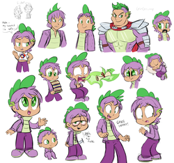 Size: 1600x1500 | Tagged: safe, artist:girgrunny, spike, human, .mov, g4, green isn't your color, secret of my excess, the cutie mark chronicles, baby spike, beefspike, burp, cute, cutie mark chronicles spike, dragon mail, fire, fire breath, greed spike, green fire, human spike, humanized, implied shipping, implied sparity, implied straight, multeity, older, older spike, pit of spikes, scroll, spikabetes, spike want, stoner spike, teenage spike, teenager