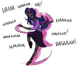 Size: 815x707 | Tagged: safe, artist:ross irving, twilight sparkle, human, g4, dancing, dark skin, humanized, solo
