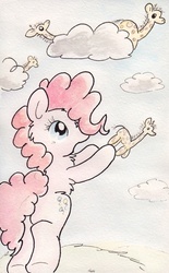 Size: 737x1188 | Tagged: safe, artist:slightlyshade, pinkie pie, giraffe, pony, g4, female, solo, traditional art