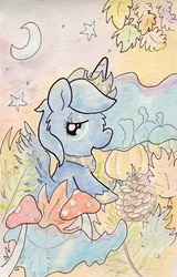 Size: 737x1148 | Tagged: safe, artist:slightlyshade, princess luna, pony, g4, autumn, female, solo, traditional art