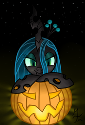 Size: 900x1318 | Tagged: safe, artist:salahir, queen chrysalis, g4, jack-o-lantern, pumpkin