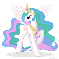 Size: 1500x1500 | Tagged: safe, artist:glaive-silver, princess celestia, alicorn, pony, g4, angry, female, frown, glare, gritted teeth, looking back, mare, raised hoof, simple background, solo, spread wings, standing, transparent background