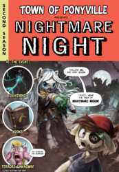 Size: 1200x1737 | Tagged: safe, artist:stupjam, lily, lily valley, nightmare moon, pipsqueak, rainbow dash, zecora, zebra, g4, book, book of harmony, comic book, comic book cover, ec comics, mare in the moon, moon, parody, pirate costume, tales from the crypt, team fortress 2, the horror