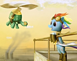 Size: 1291x1028 | Tagged: safe, artist:subjectnumber2394, rainbow dash, tank, g4, steampunk