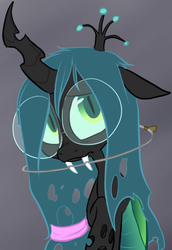 Size: 448x652 | Tagged: source needed, safe, artist:elslowmo, artist:php27, queen chrysalis, changeling, changeling queen, g4, adorkable, braces, cute, cutealis, dork, dorkalis, female, glasses, gray background, nerd, orthodontic headgear, quadrupedal, sad, simple background