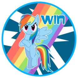Size: 735x735 | Tagged: safe, artist:zobe, rainbow dash, pegasus, pony, g4, abstract background, crossed hooves, female, looking at you, mare, outline, round, smug, solo, spread wings, win, wings