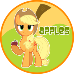 Size: 706x706 | Tagged: safe, artist:zobe, applejack, earth pony, pony, g4, apple, applejack's hat, cowboy hat, female, food, hat, hoof hold, looking at you, mare, obligatory apple, outline, raised hoof, round, smiling, solo, standing, white outline